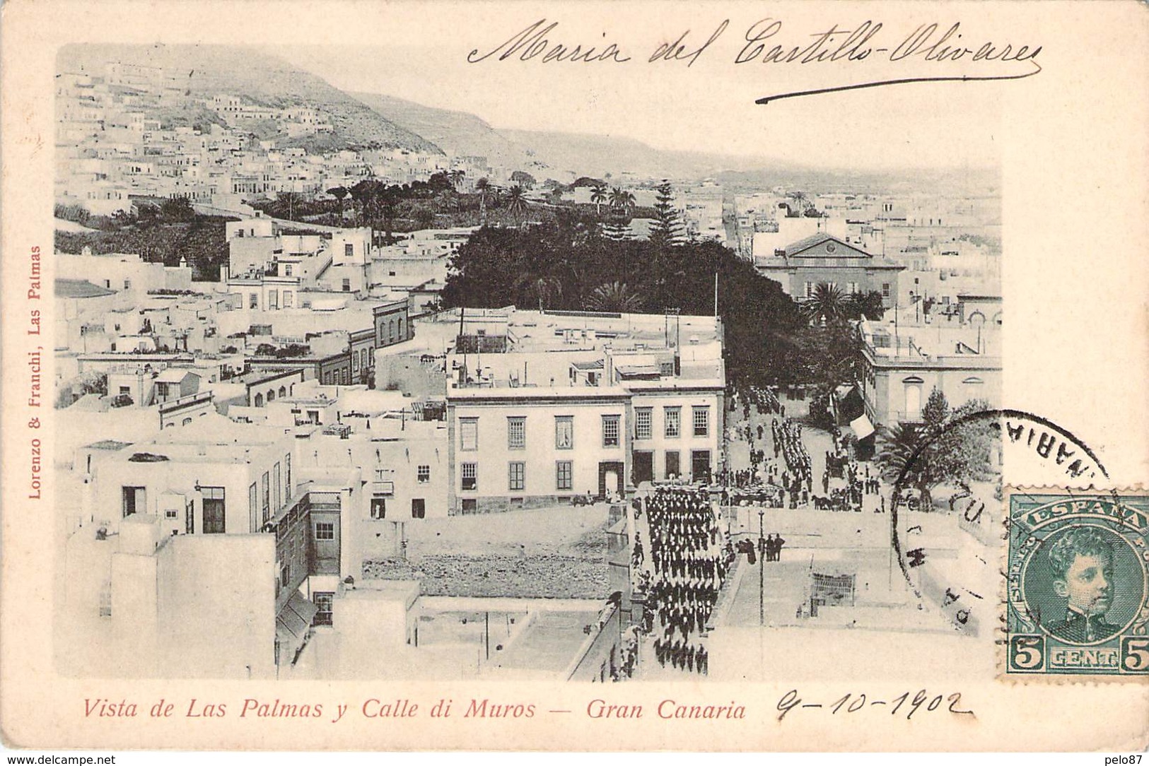 (RARE) CPA  Espagne Gran Canaria Vista De Las Palmas Y Calle Di Muros  (animée)(précurseur)  CC 777 - Gran Canaria