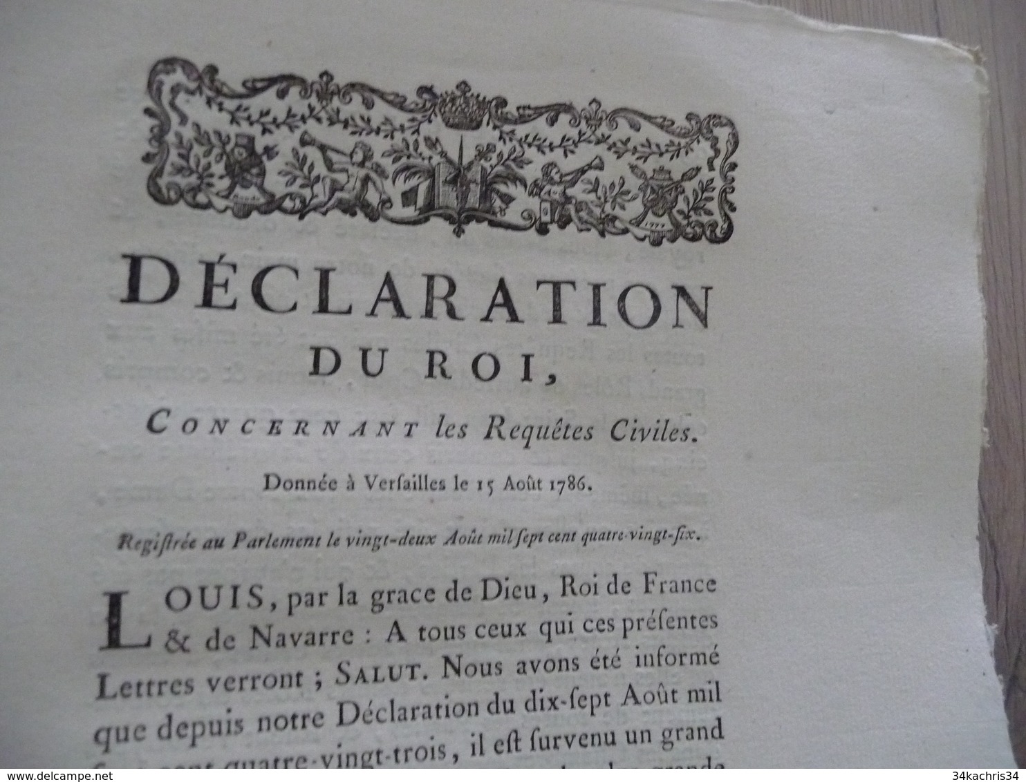 Déclaration Du Roi 15/08/1786 Requêtes Civiles - Wetten & Decreten