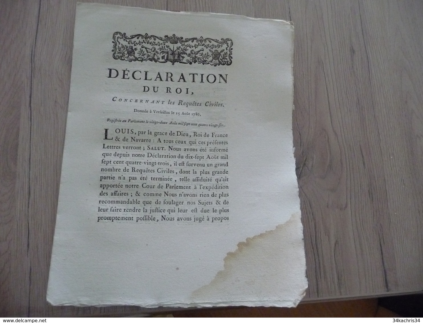 Déclaration Du Roi 15/08/1786 Requêtes Civiles - Wetten & Decreten
