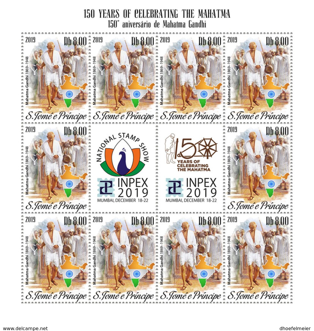 SAO TOME 2019 MNH Mahatma Gandhi M/S - OFFICIAL ISSUE - DH1948 - Mahatma Gandhi