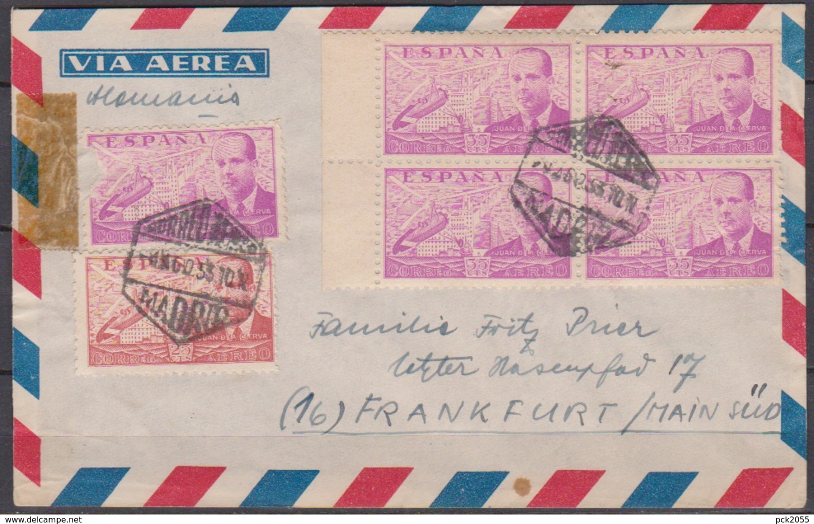 Spanien 1953 Luftpost Madrid Nach Deutschland Frankfurt/Main MiNr.5x888+887( D 4732 )günstige Versandkosten - Briefe U. Dokumente