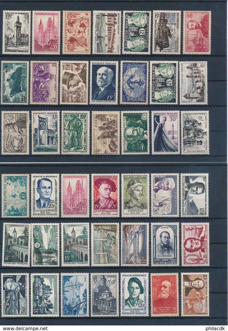 FRANCE - BELLE COLLECTION DE 912 TIMBRES NEUFS** SANS CHARNIERE AVEC PAIRES ET BANDES DE 5 ETC...