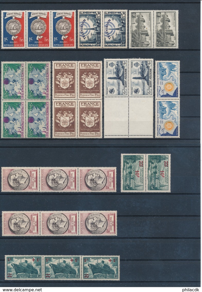 FRANCE - BELLE COLLECTION DE 912 TIMBRES NEUFS** SANS CHARNIERE AVEC PAIRES ET BANDES DE 5 ETC...