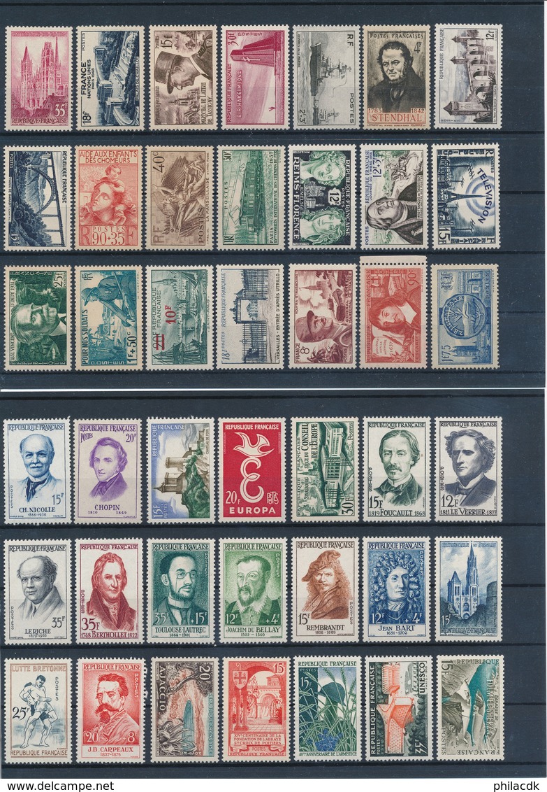 FRANCE - BELLE COLLECTION DE 912 TIMBRES NEUFS** SANS CHARNIERE AVEC PAIRES ET BANDES DE 5 ETC...