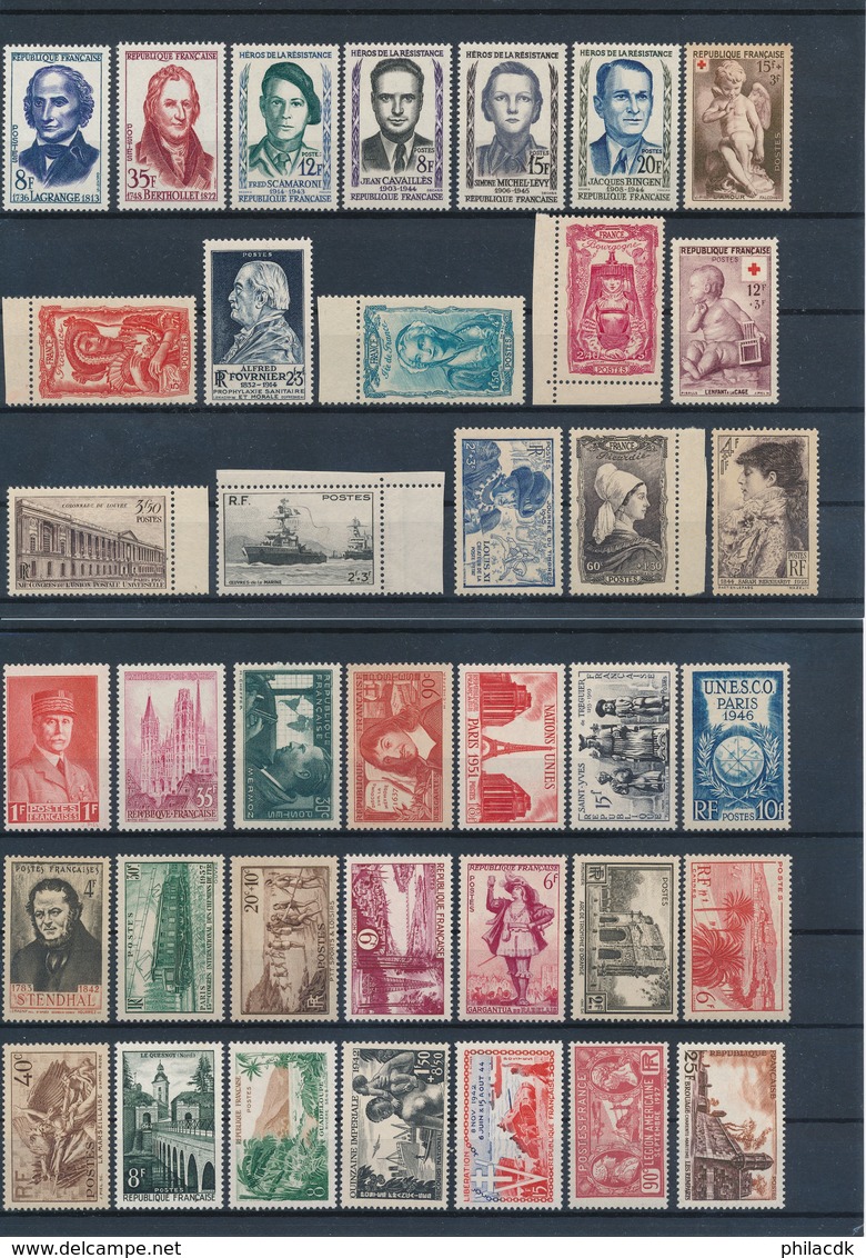 FRANCE - BELLE COLLECTION DE 912 TIMBRES NEUFS** SANS CHARNIERE AVEC PAIRES ET BANDES DE 5 ETC...