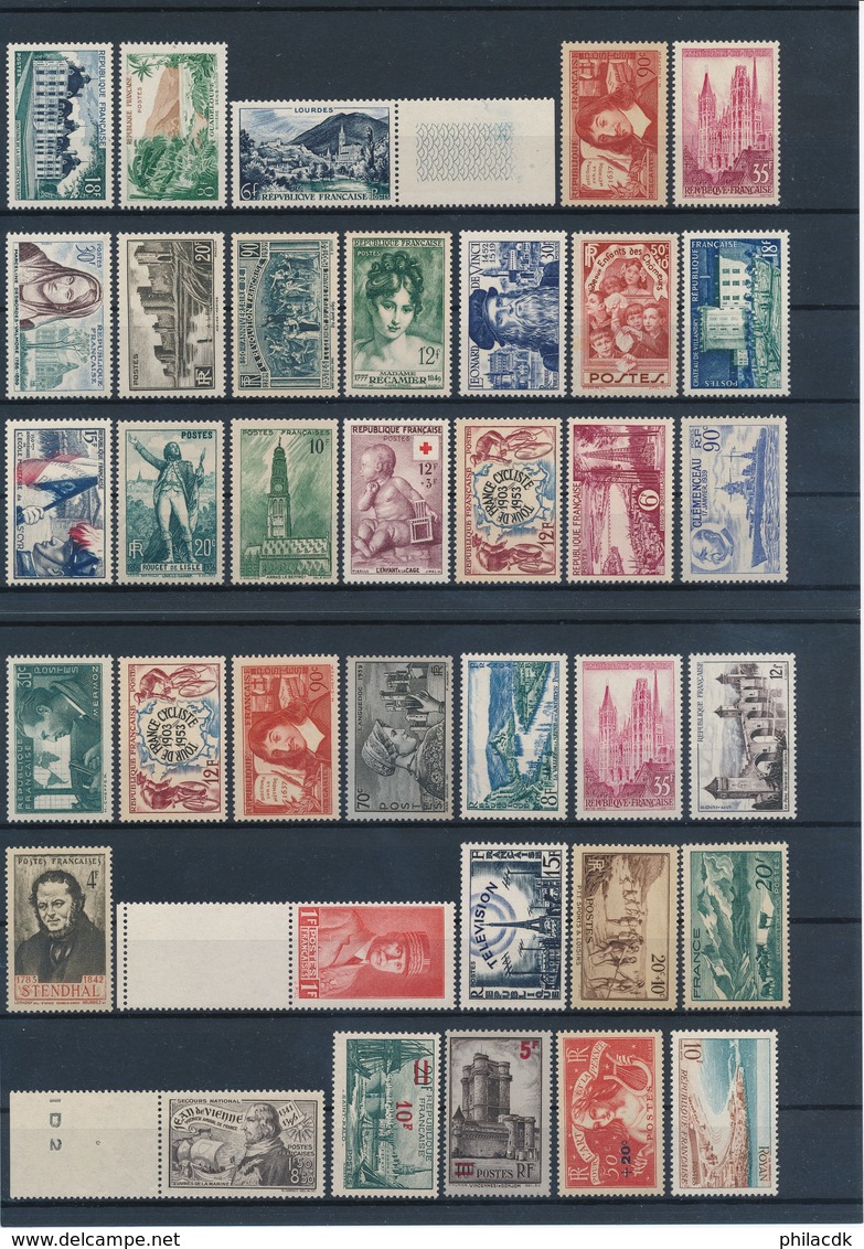 FRANCE - BELLE COLLECTION DE 912 TIMBRES NEUFS** SANS CHARNIERE AVEC PAIRES ET BANDES DE 5 ETC...