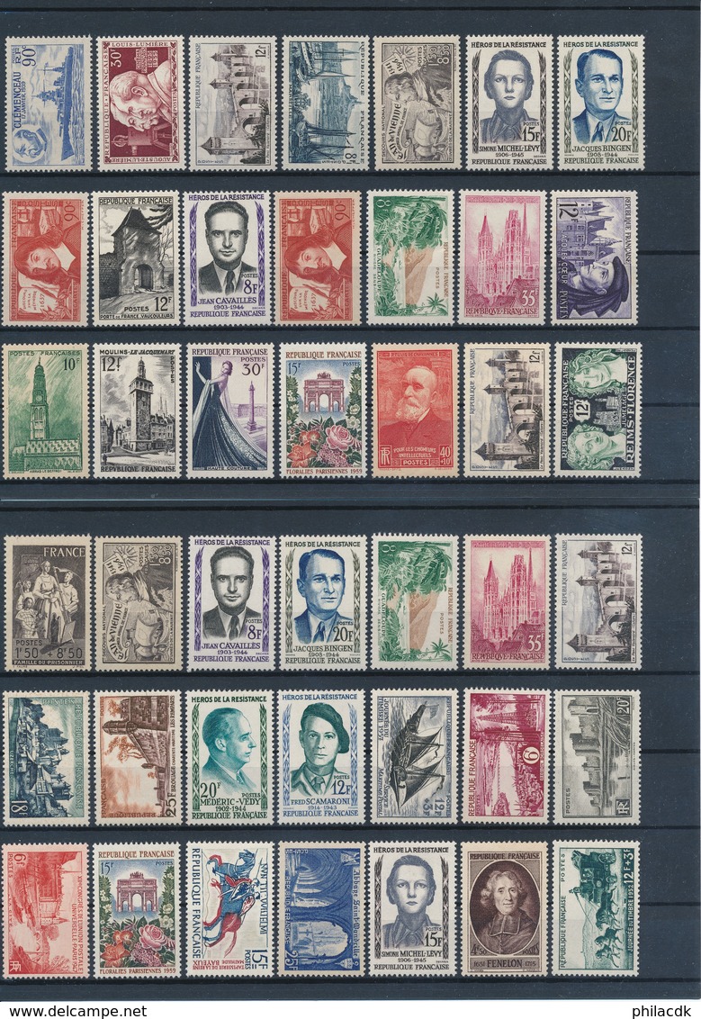 FRANCE - BELLE COLLECTION DE 912 TIMBRES NEUFS** SANS CHARNIERE AVEC PAIRES ET BANDES DE 5 ETC...