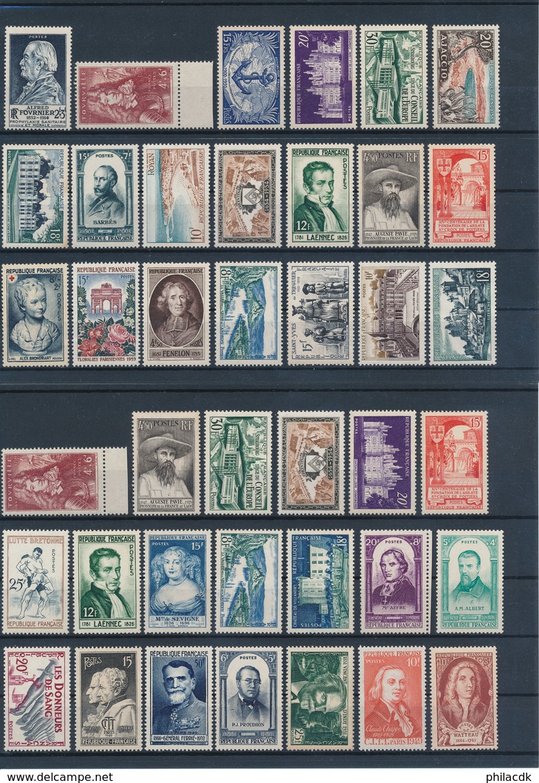 FRANCE - BELLE COLLECTION DE 912 TIMBRES NEUFS** SANS CHARNIERE AVEC PAIRES ET BANDES DE 5 ETC...