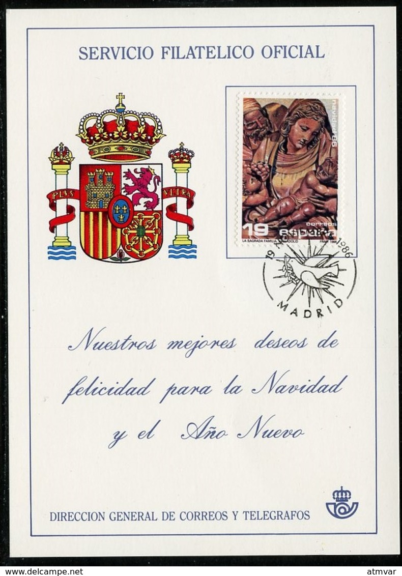 ESPAÑA / SPAIN / ESPAGNE (1986) - Navidad - Tarjeta Especial / Special Christmas Card - Colombe, Dove, Paloma - Cartas & Documentos