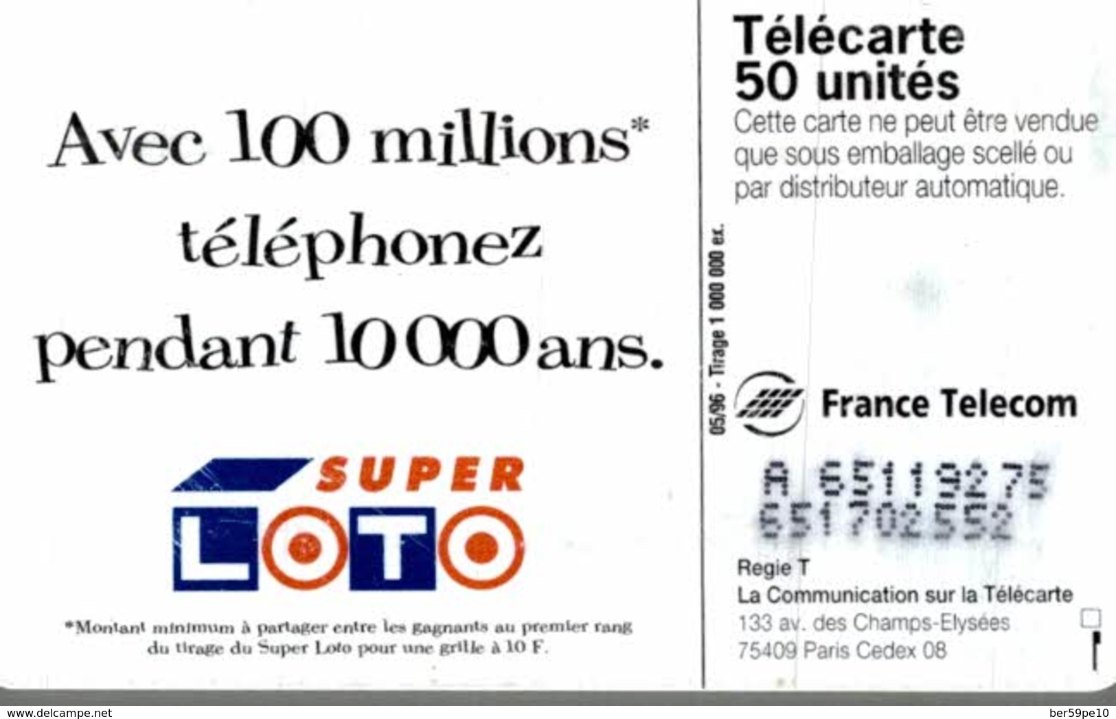 TELECARTE 50 UNITES 100 MILLIONS  SUPER LOTO - Games