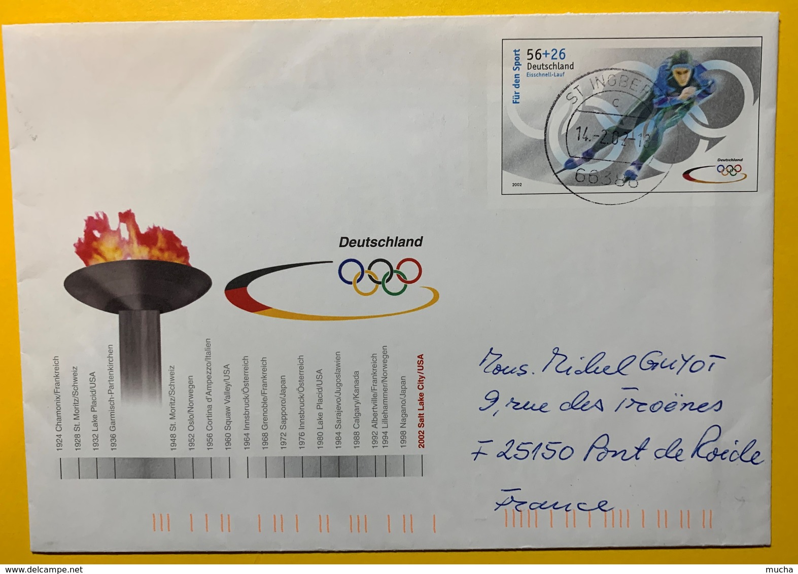 9432 - Patinage De Vitesse Entier Postal Enveloppe Allemande St-Ingbert 14.02.2002 - Hiver 2002: Salt Lake City