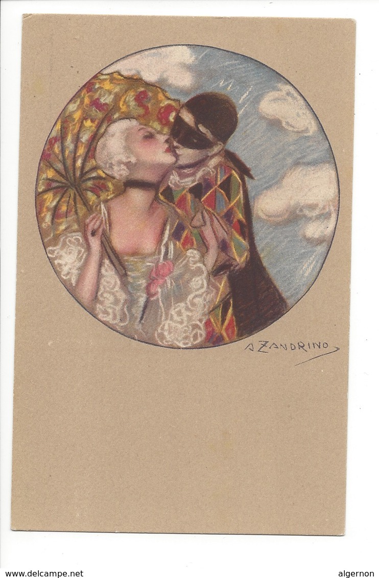 22857 -  Carnaval Amoureux  Arlequin Et Femme  Signé Zandrino - Zandrino