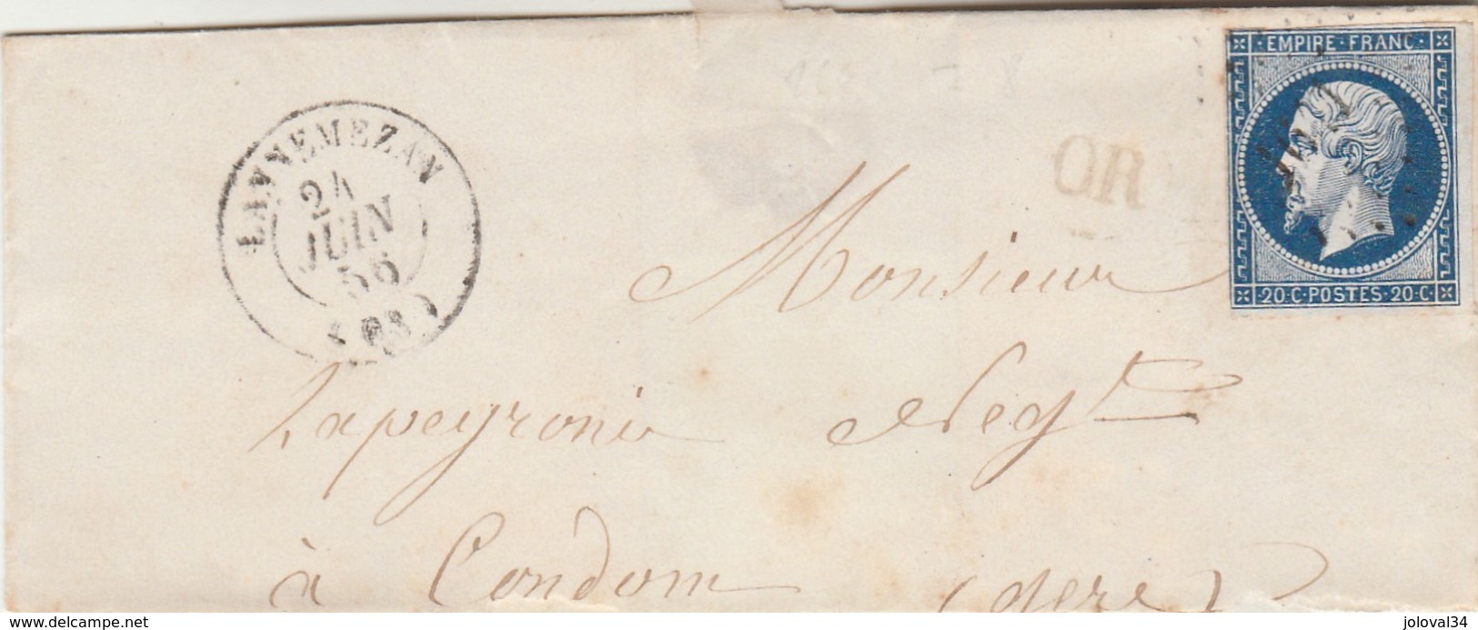 Yvert 14 Devant De Lettre Sans Correspondance LANNEMEZAN Hautes Pyrénées PC 1641 Cachet OR Origine Rurale à Condom Gers - 1849-1876: Periodo Clásico