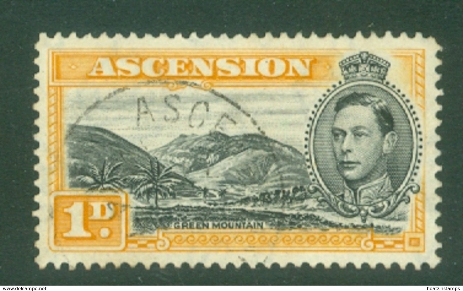 Ascension: 1938/53   KGVI    SG39b    1d   Black & Yellow-orange [Perf: 13]    Used - Ascension