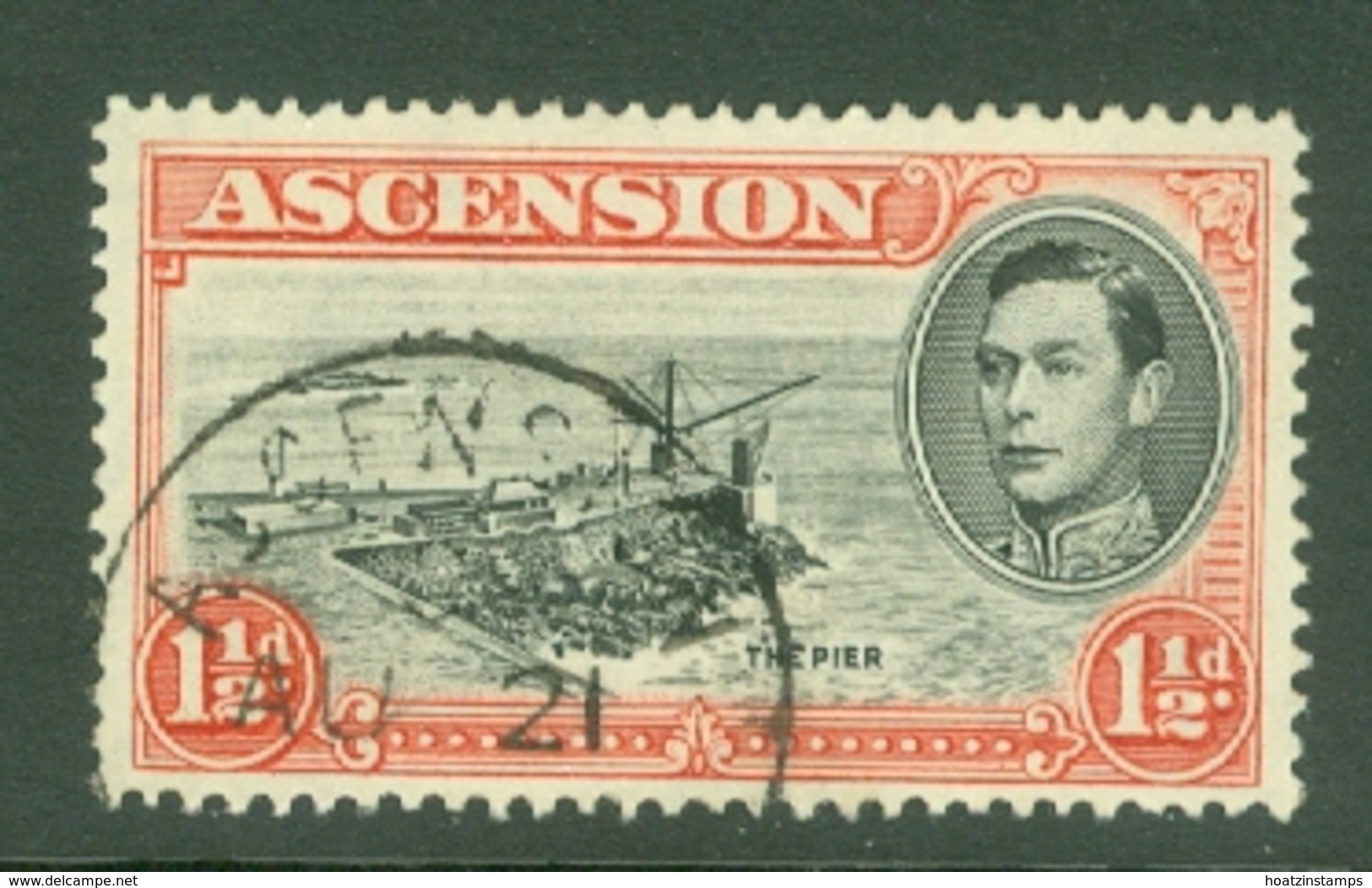 Ascension: 1938/53   KGVI    SG40    1½d   Black & Vermilion  [Perf: 13½]  Used - Ascension