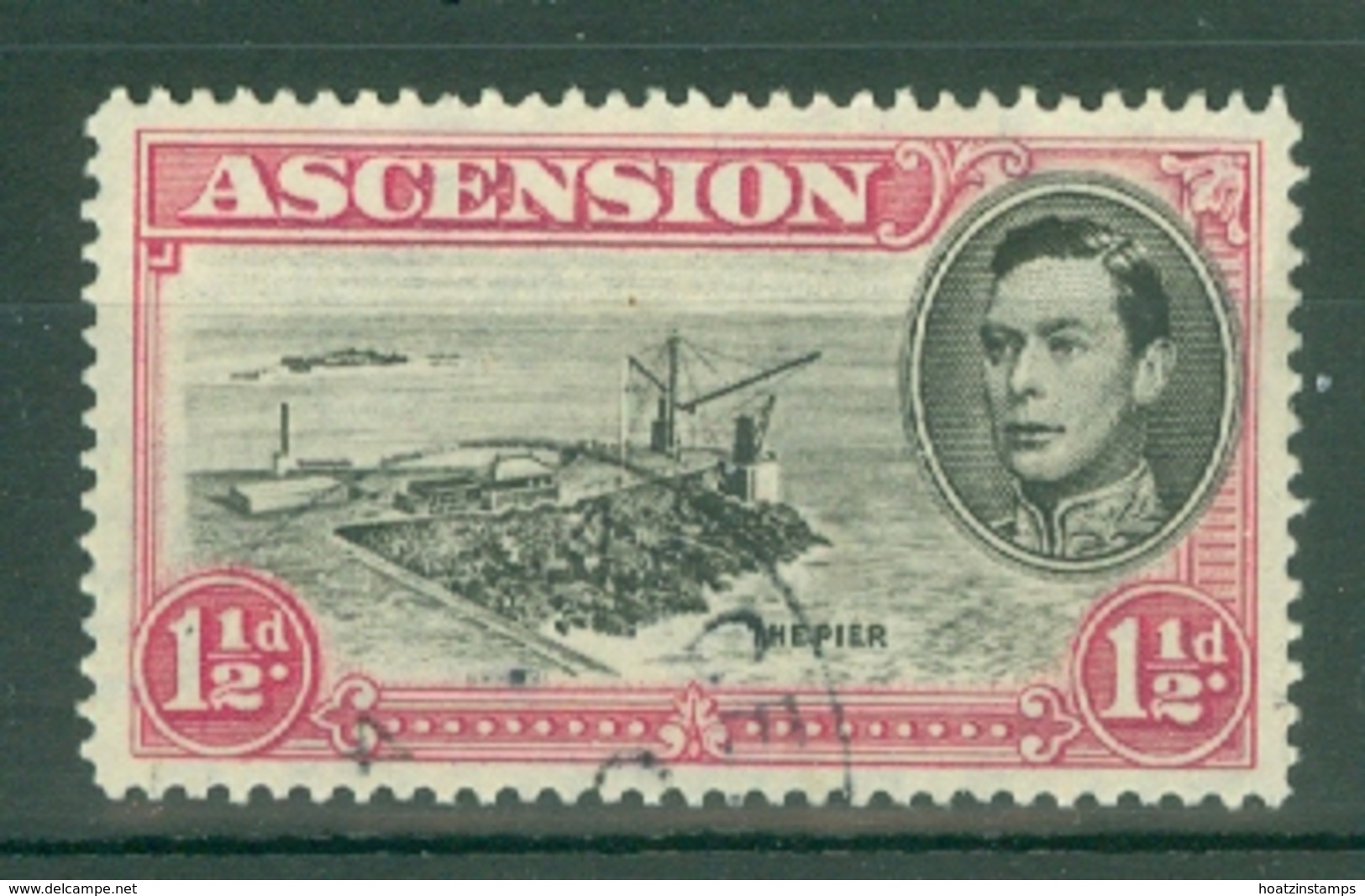 Ascension: 1938/53   KGVI    SG40d    1½d   Black & Rose-carmine  [Perf: 14]  Used - Ascension