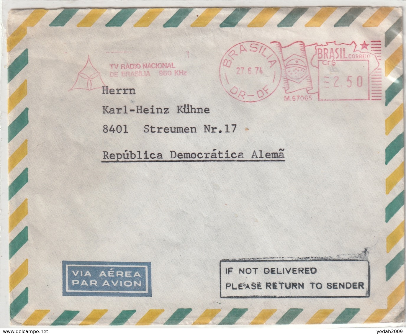 Brazil TV AND RADIO METER STAMP AIRMAIL COVER TO Germany 1974 - Luftpost