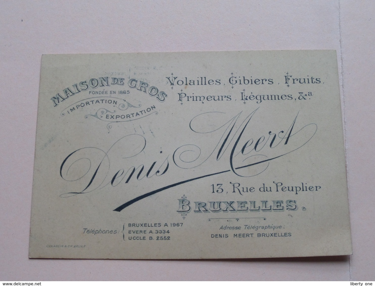 DENIS MEERT ( Maison De Gros Imp./Exp. ) 13 Rue Du Peuplier BRUXELLES ( Voir / Zie Photos ) ! - Visiting Cards