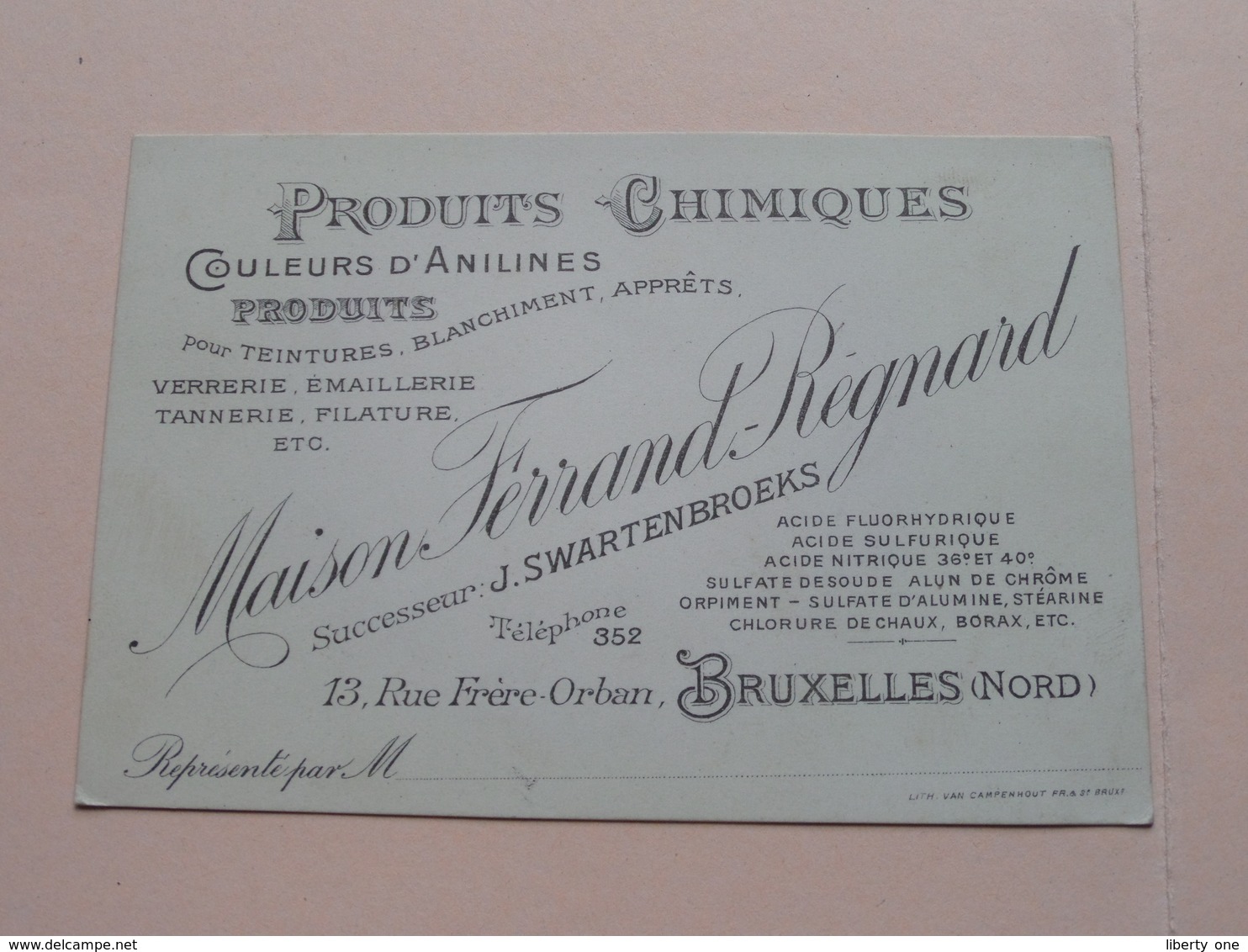 Maison FERRAND - REGNARD ( Produits Chimiques ) 13 Rue Frère-Orban BRUXELLES Nord ( Voir / Zie Photos ) ! - Cartes De Visite