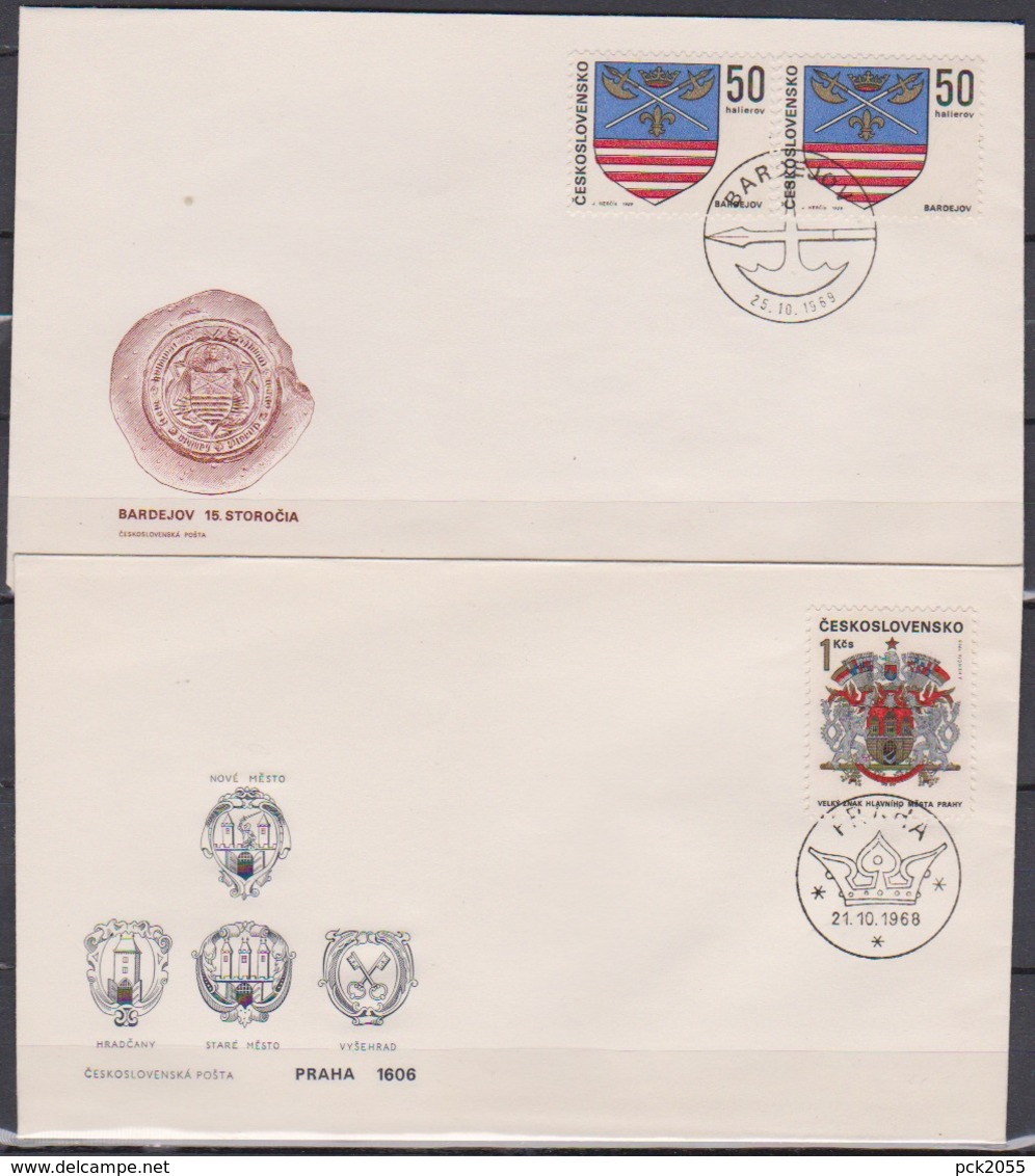 Tschechoslowakei Stadtwappen Auf FDC Von 1968 + 1969 ( D 5611 )günstige Versandkosten - Enveloppes