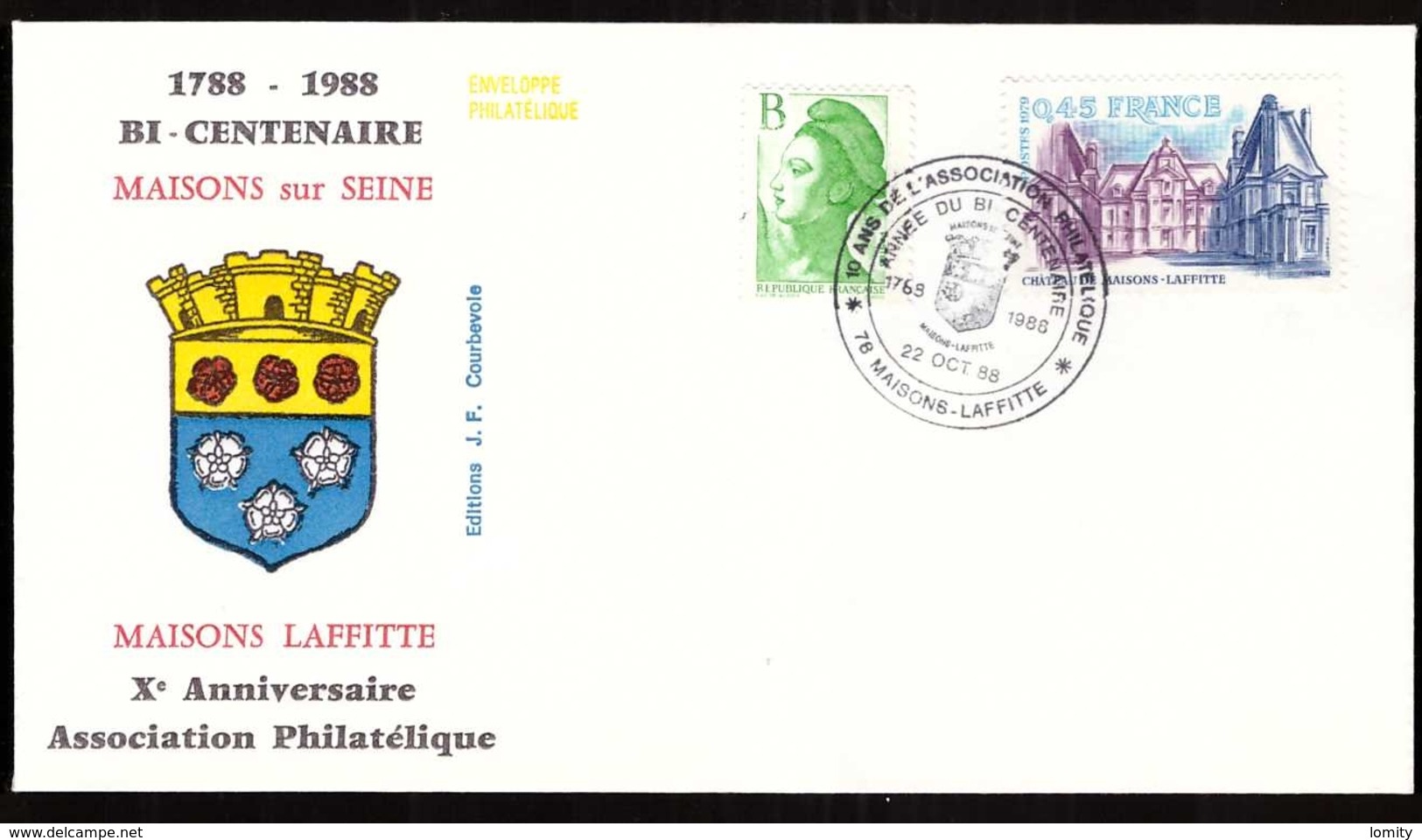 FDC – 10 Ans De L'Association Philatélique – 78 Maisons-Laffitte 22/10/1988 Année Bi Centenaire Maisons Sur Seine - 1980-1989