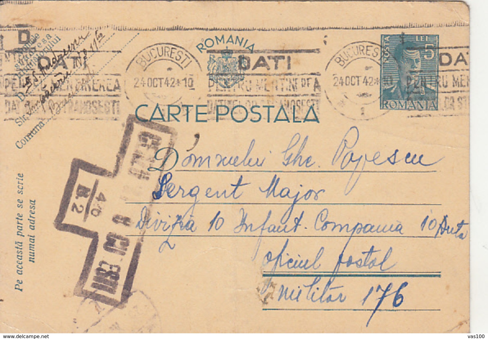 WW2, CENSORED BUCHAREST NR 426/B2, KING MICHAEL PC STATIONERY, ENTIER POSTAL, 1942, ROMANIA - Lettres 2ème Guerre Mondiale