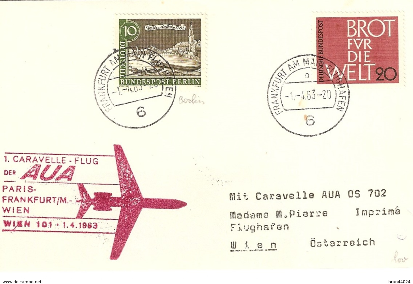 Premier Jour Paris/Francfort/Vienne (1° Avril 1963) - Avions