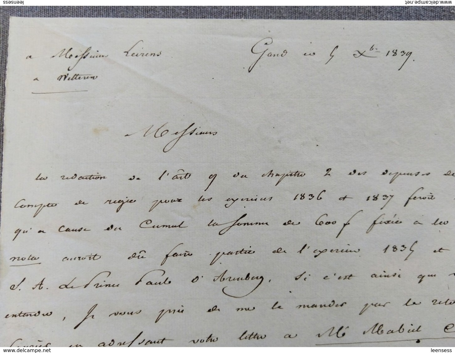Twee Brieven Aan Notaris Leirens Te Wetteren, 1839. - Manuscrits