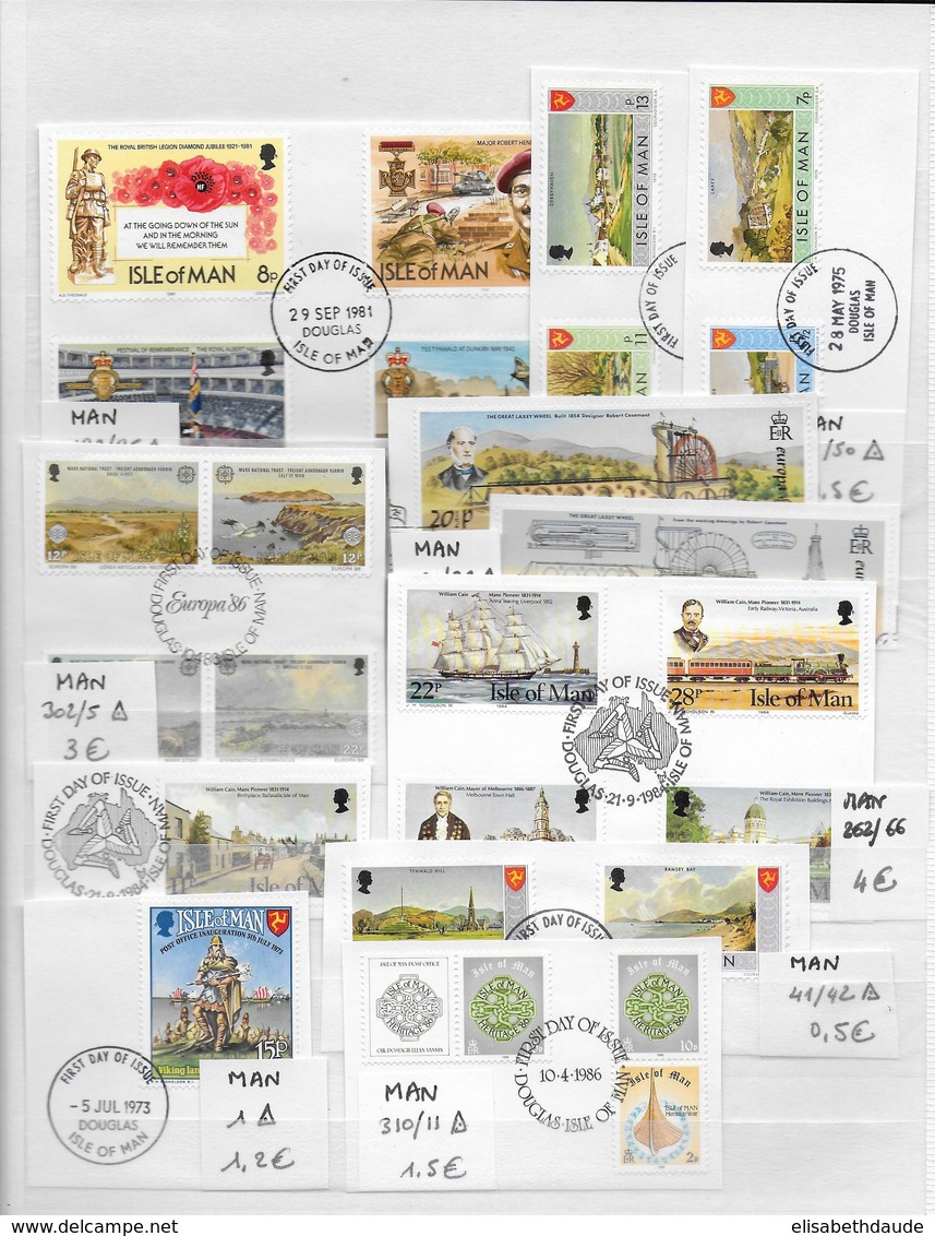 MAN - SUPERBE COLLECTION 5 PAGES FRAGMENTS AVEC OBLITERATION FDC - FORTE COTE CATALOGUE ! - Man (Eiland)