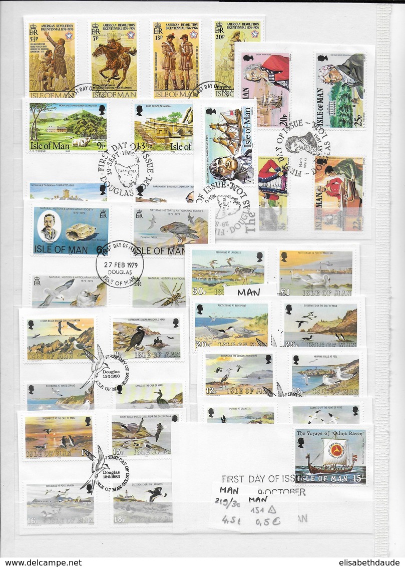 MAN - SUPERBE COLLECTION 5 PAGES FRAGMENTS AVEC OBLITERATION FDC - FORTE COTE CATALOGUE ! - Man (Ile De)