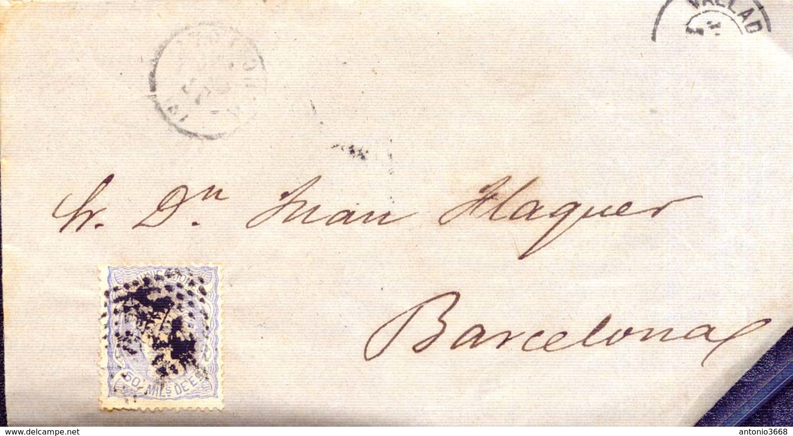 Año 1870 Edifil 107 50m Sellos Efigie Carta  Curioso Plegado Masonico Matasellos Rombo Valladolid Membrete Reynoso - Storia Postale