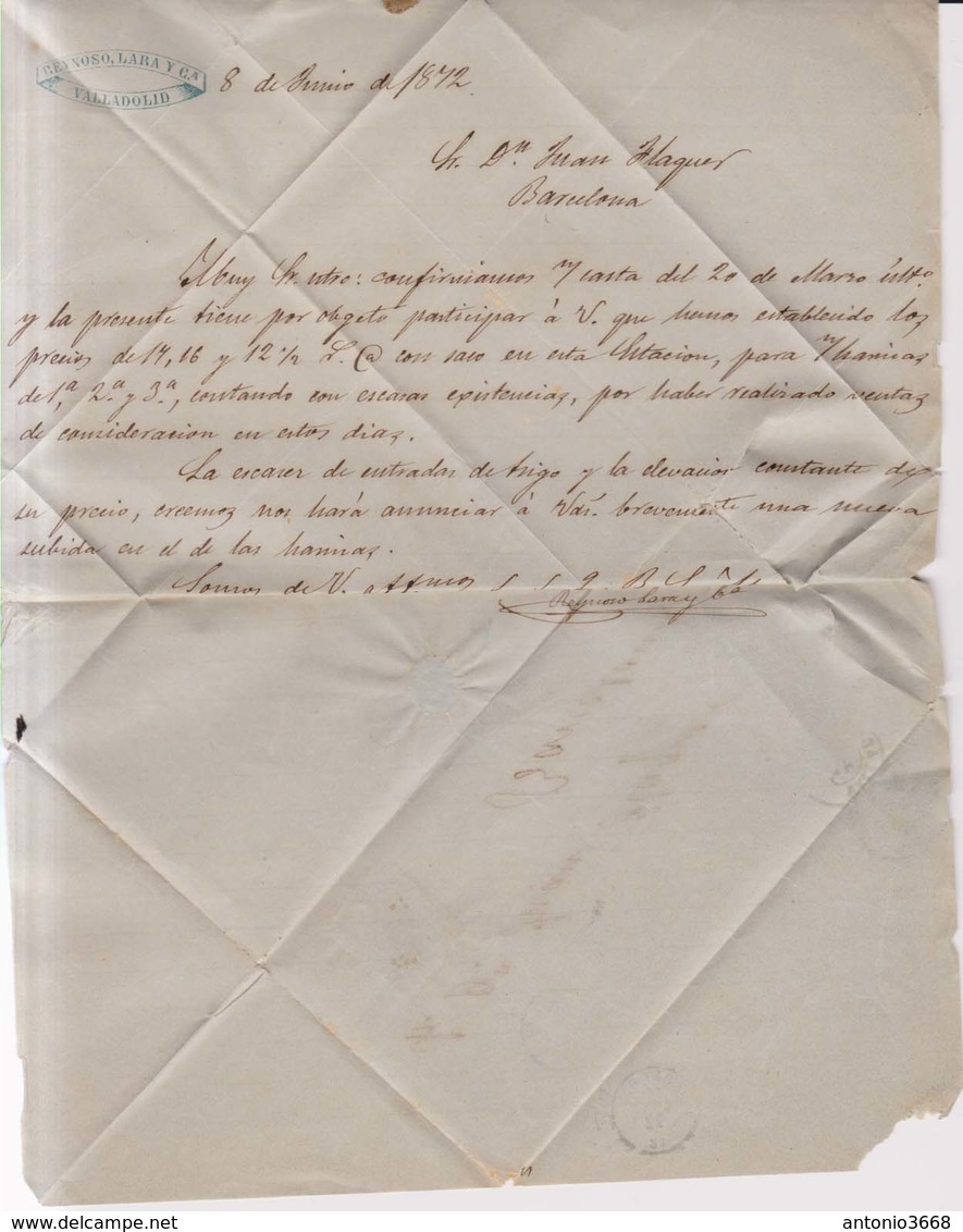 Año 1870 Edifil 107 50m Sellos Efigie Carta  Curioso Plegado Masonico Matasellos Rombo Valladolid Membrete Reynoso - Cartas & Documentos