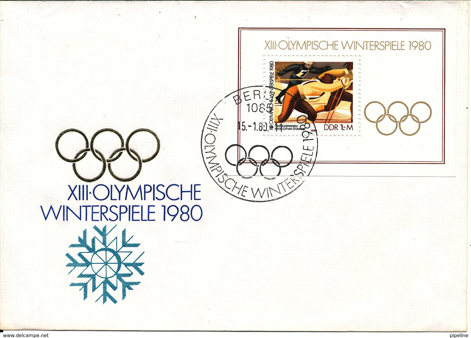 Germany DDR FDC 15-1-1980 Mini Sheet Olympic Winter Games Lake Placid 1980 With Cachet - Summer 1980: Moscow