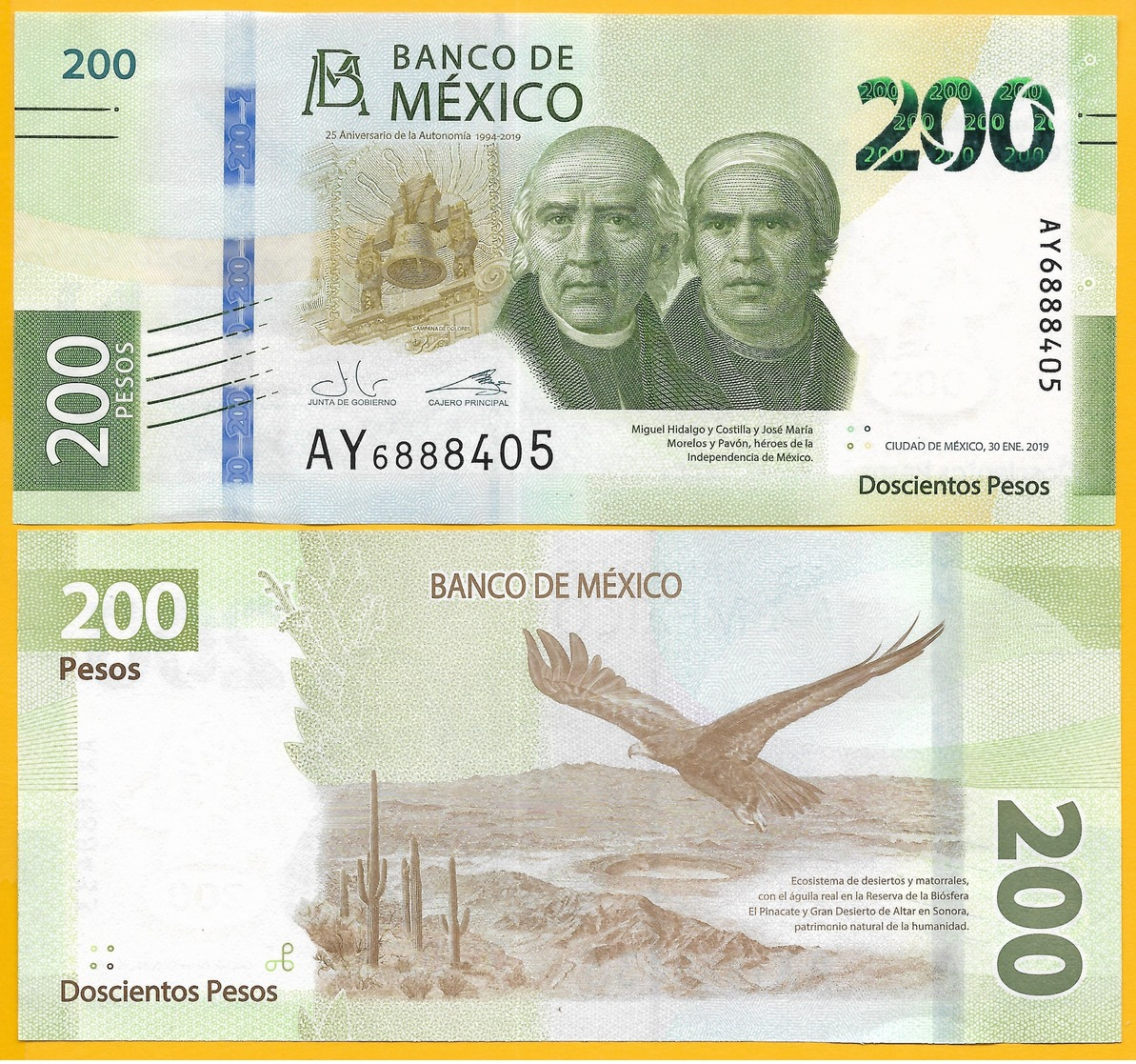 Mexico 200 Pesos P-new 2019 Commemorative Sign. Guzmán Calafell & Alegre Rabiela UNC Banknote - Mexiko