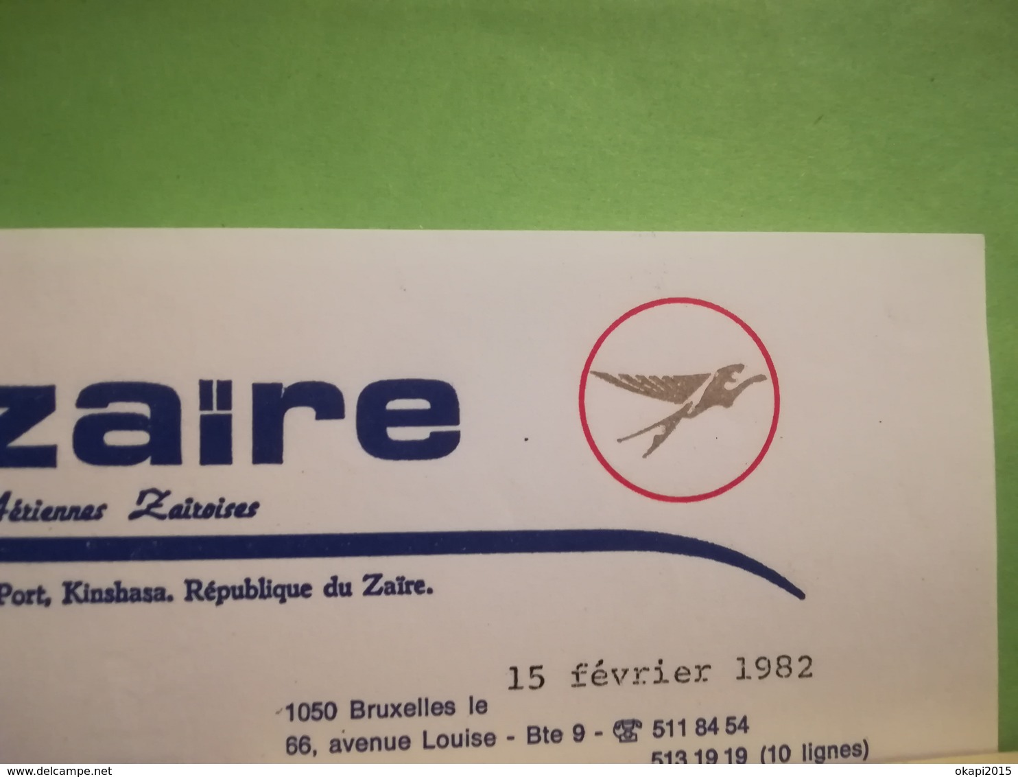 AIR ZAÏRE LETTRE À EN -TÊTE AIR CONGO TIMBRE OBLITÉRÉ OBJETS SOUVENIRS TRANSPORTS AVIATION  EX - CONGO BELGE  BELGIQUE - Autres & Non Classés