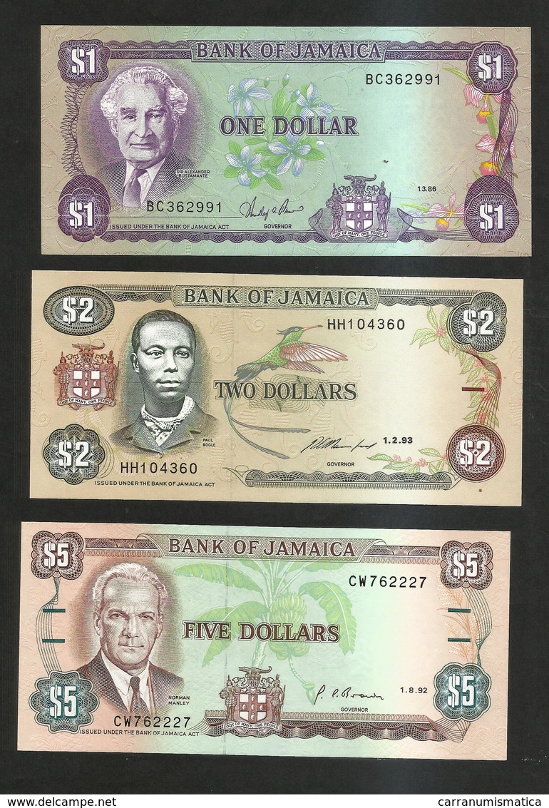 JAMAICA - BANK Of JAMAICA - 1 / 2 / 5 DOLLARS - LOT Of 3 DIFFERENT BANKNOTES - Giamaica