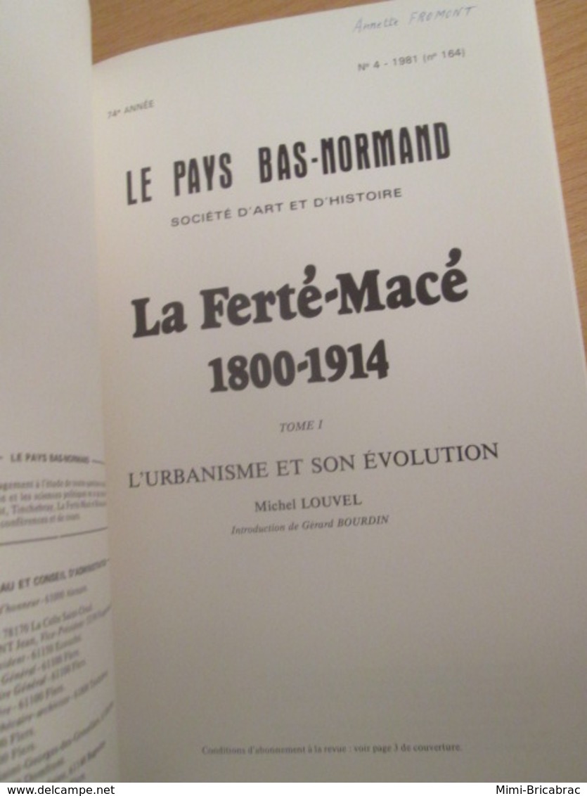 Vends Cause Décés : Revue Le Pays Bas-Normand N°164 De 1981 LA FERTE-MACE 1800-1914 T1ouvrage érudit 109 PP - Normandie