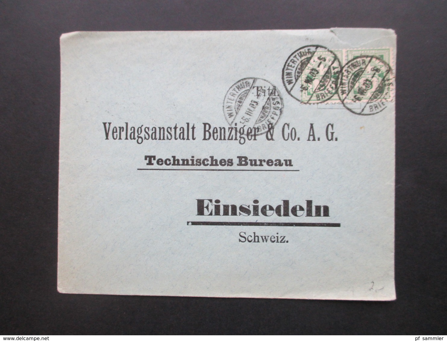 Schweiz 1903 Kreuz über Wertschild Waagerechtes Paar Winterthur  An Die Verlagsanstalt Benziger & Co. In Einsiedeln - Briefe U. Dokumente