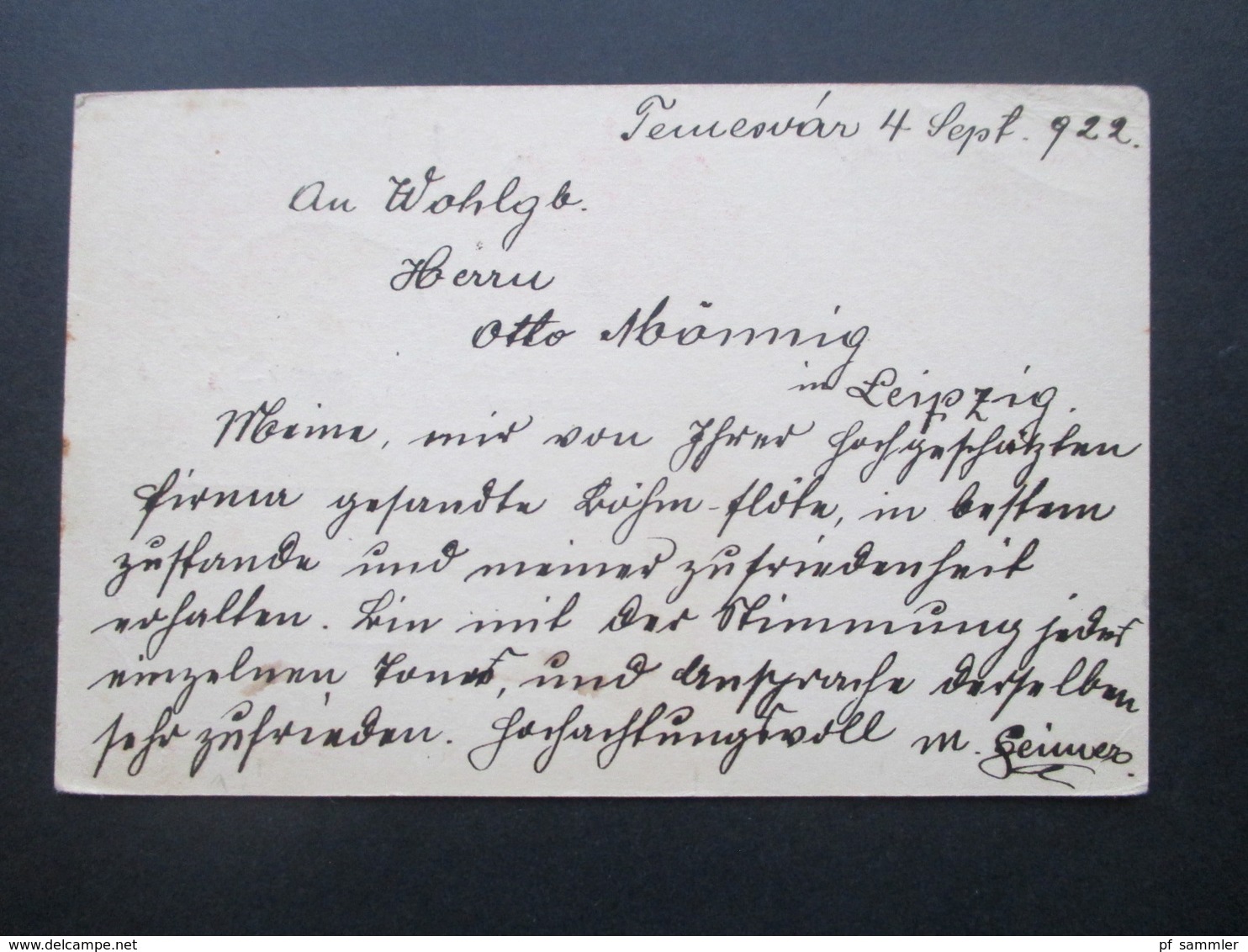 Rumänien 1922 Ganzsache P 78 Krönungskarte Nach Leipzig An Die Orthofon Holzblasinstrumenten Fabrik - Cartas & Documentos