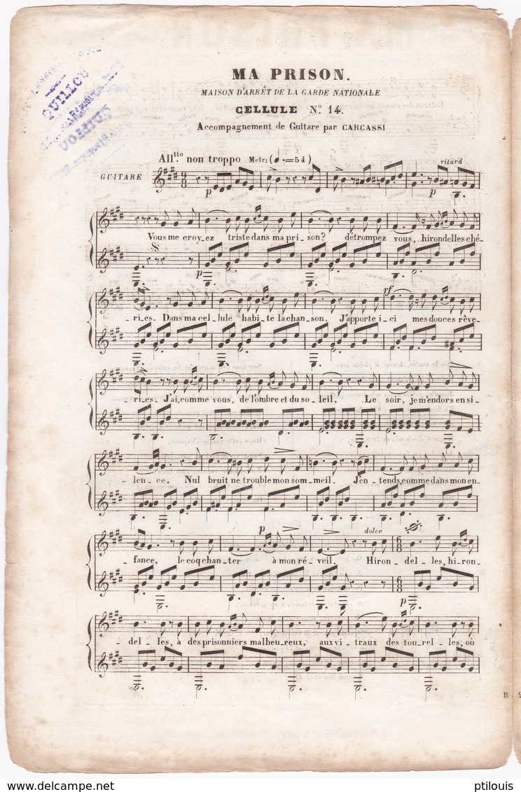 "Ma Prison" (Maison D'Arrêt De La Garde Nationale, Cellule N° 14) - Paroles Et Musique De Frédéric BERAT - Scores & Partitions