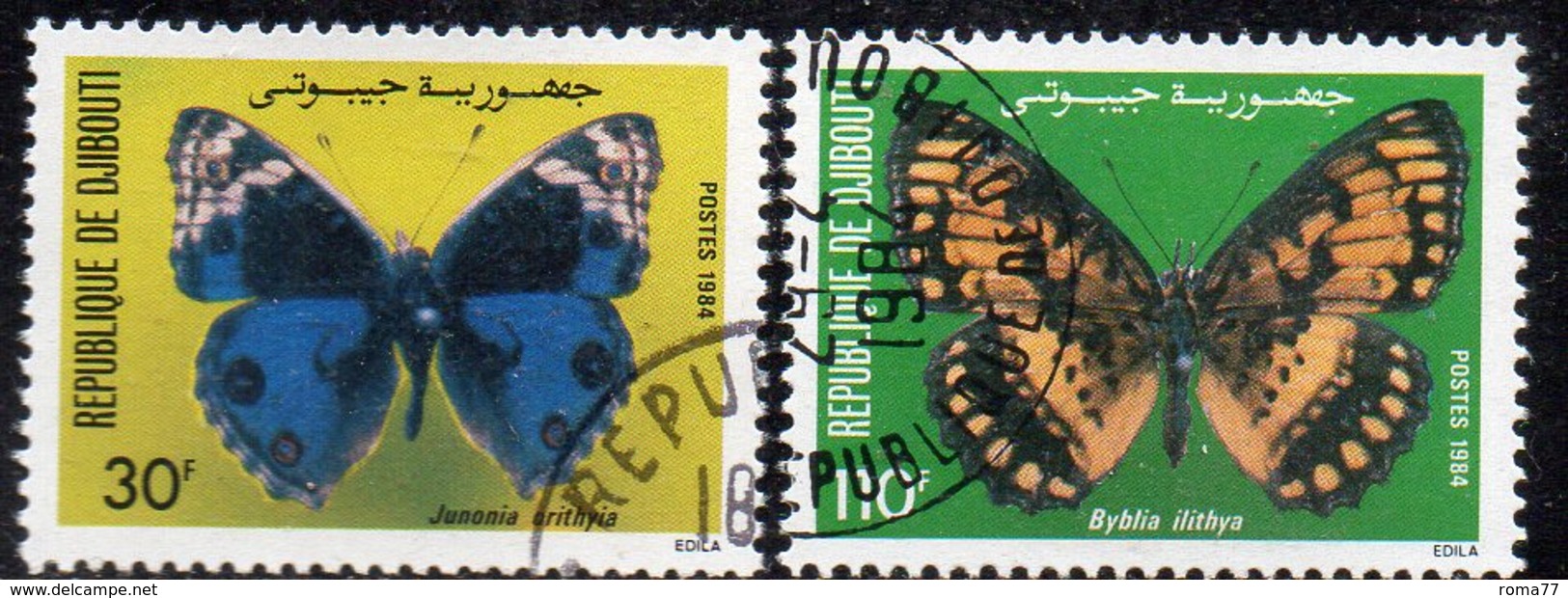 XP3901 - GIBUTI 1984, Due Valori Usati (2380A) Farfalle Papillon - Gibuti (1977-...)