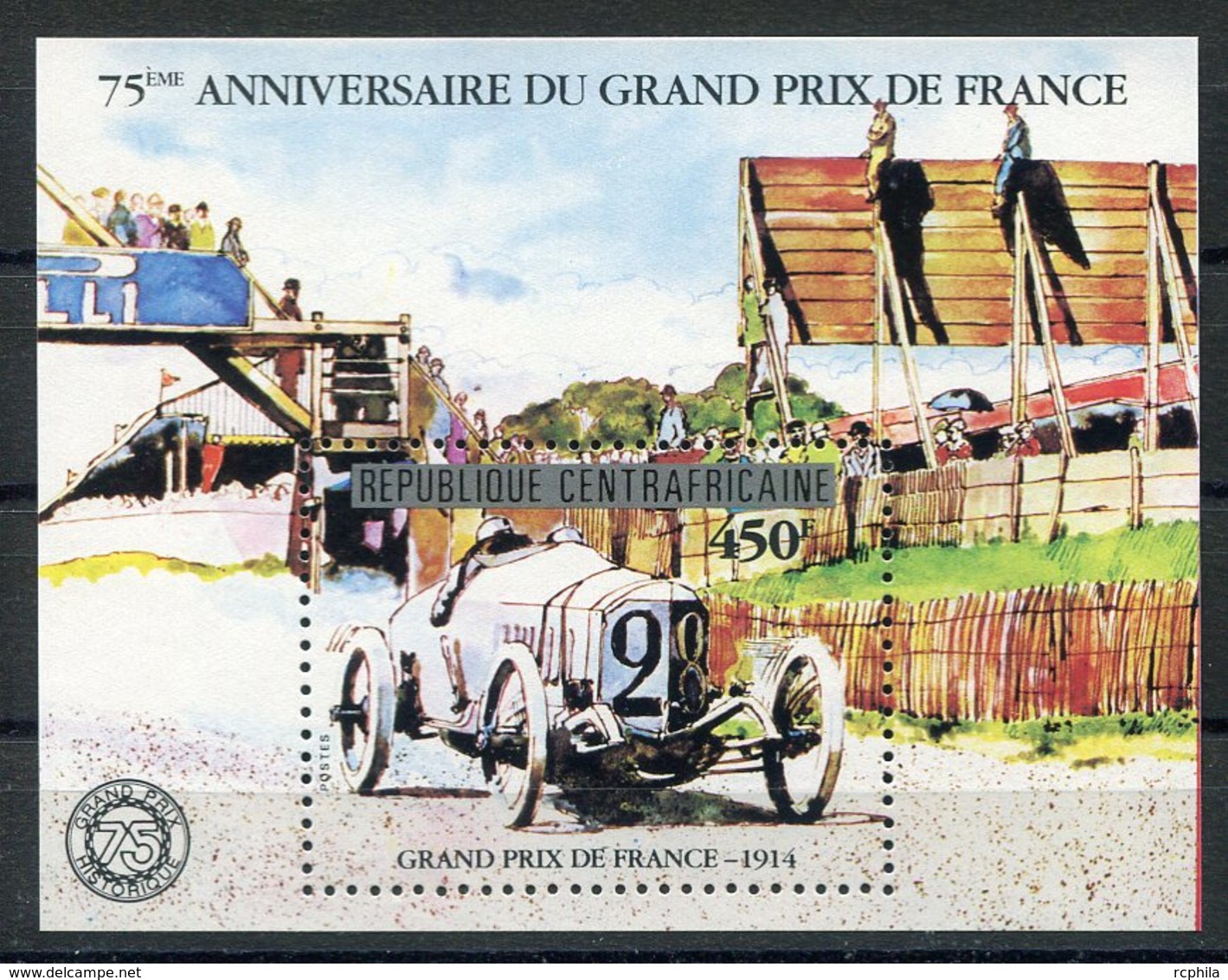 RC 14710 REP CENTRAFRICAINE AUTOMOBILE GRAND PRIX DE FRANCE BLOC FEUILLET NEUF ** MNH TB - Centraal-Afrikaanse Republiek