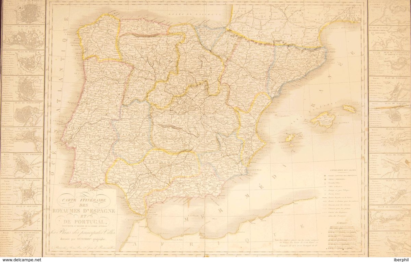 1838. CARTE ITINERAIRE DES ROYAUMES D'ESPAGNE ET DE PORTUGAL, Pour Servir Au Théatre De La Guerre Actuelle Avec Les Plan - Unclassified