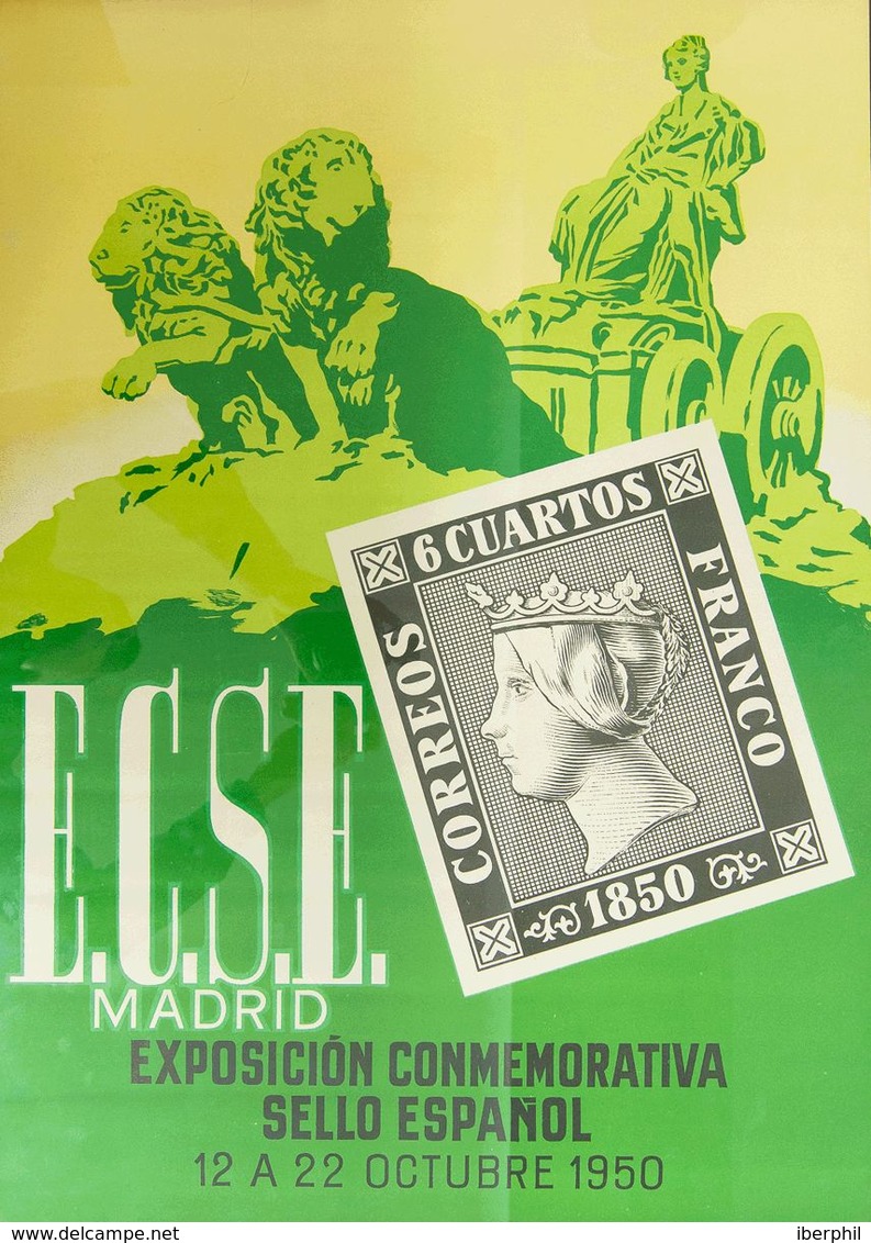 1950. Precioso Cartel Publicitario De La EXPOSICION CONMEMORATIVA DEL SELLO ESPAÑOL, Celebrada En Madrid Del 12 Al 22 De - Non Classés