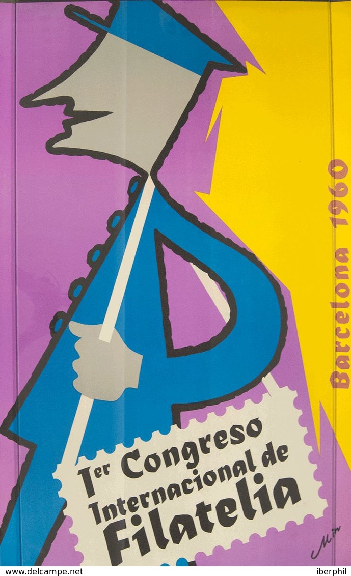 1960. Cartel Del 1º CONGRESO INTERNACIONAL DE FILATELIA (Mir, Cartero). Barcelona 1960. MAGNIFICO Y RARISIMO. - Ohne Zuordnung