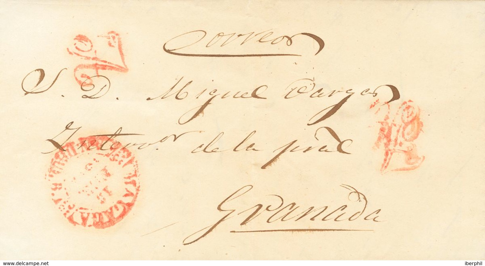 Sobre . 1847. MALAGA A GRANADA.  Marca "A", En Rojo De Abono (P.E.25) Edición 2004 (esta Marca Fue Utilizada Como Matase - ...-1850 Prephilately