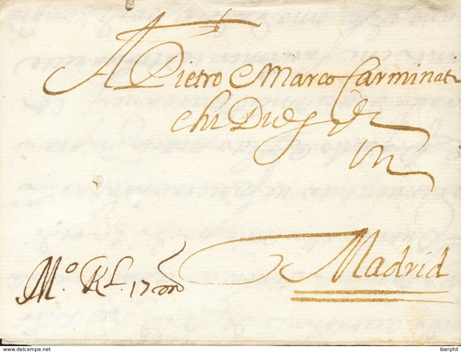 Sobre . 1657. VENECIA A MADRID. Anotación De Porte Manuscrita "Mº RL 17 M" (½ Real, 17 Maravedíes). MAGNIFICA Y RARA. - ...-1850 Prephilately