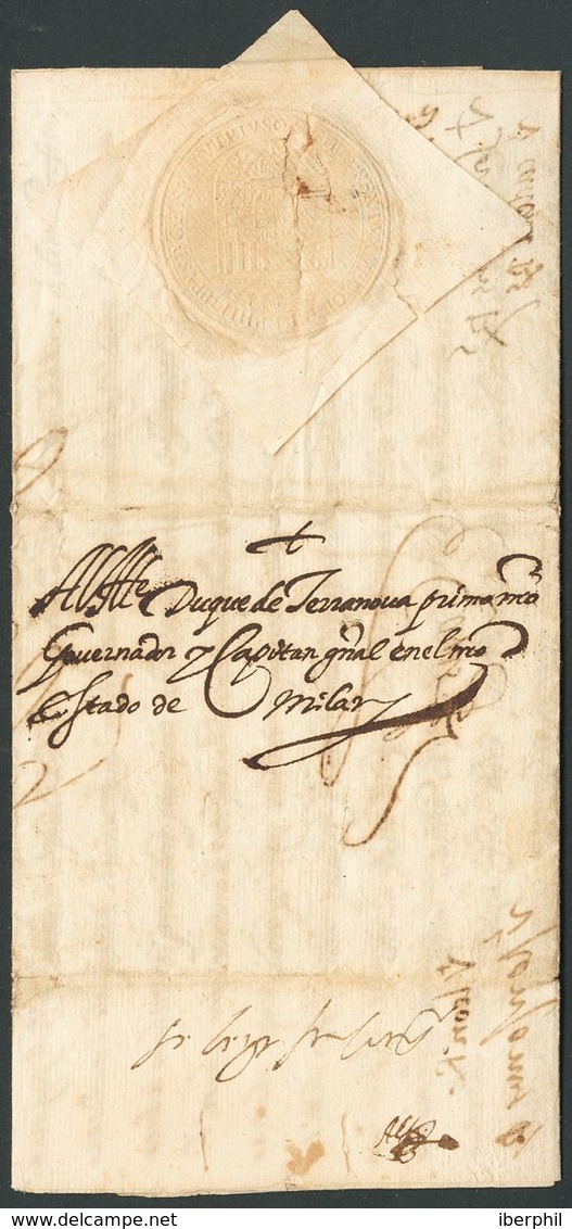 Sobre . 1589. MADRID A MILAN (ITALIA) (dirigida Al Duque De Terranova, Don Carlos De Aragón Y Tagliaria, Gobernador Y Ca - ...-1850 Prephilately