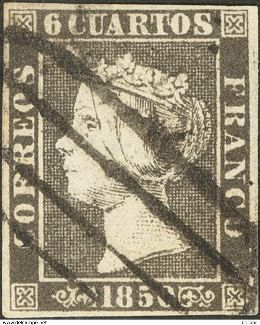 º1, 1A. 1850. Conjunto De Dos Sellos Del 6 Cuartos Negro De La Plancha I Y II E Inutilizados Con El Matasello PARRILLA D - Other & Unclassified