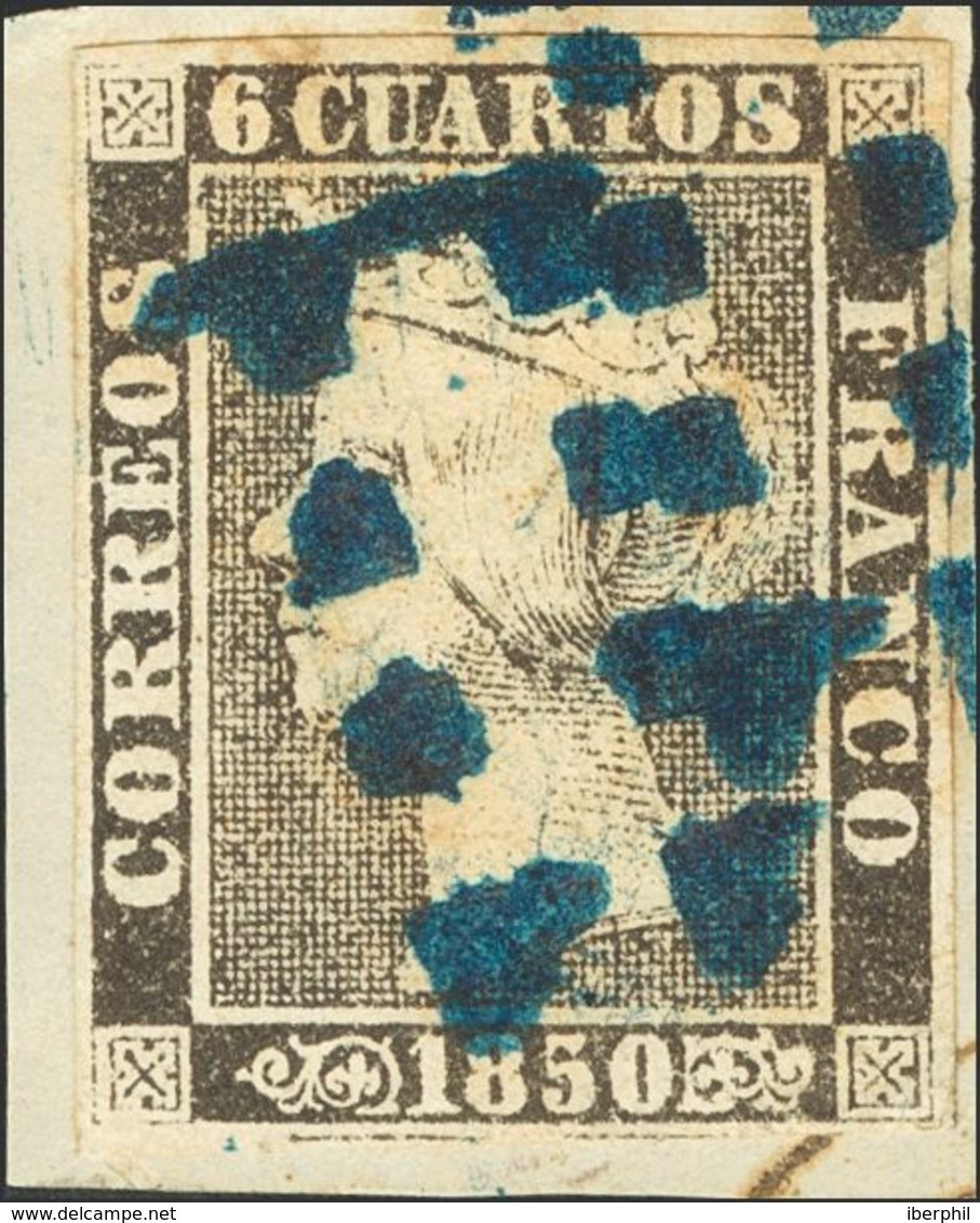 º1. 1850. 6 Cuartos Negro (I-19), Sobre Fragmento. Matasello "11" (limado), En Azul De Sevilla, Estampado Dos Veces. MAG - Autres & Non Classés